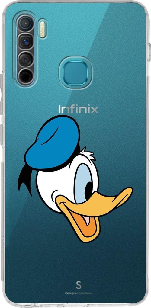 Infinix S5 Lite Uyumlu Kamera Korumalı Kapak Donald Duck Tasarımlı Şeffaf Silikon Kılıf