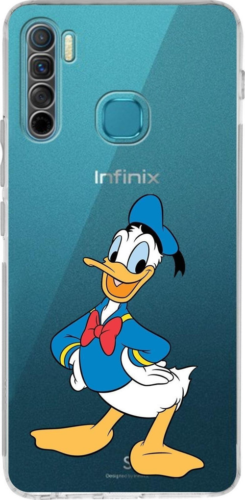 Infinix S5 Lite Uyumlu Kamera Korumalı Kapak Donald Duck Tasarımlı Şeffaf Silikon Kılıf