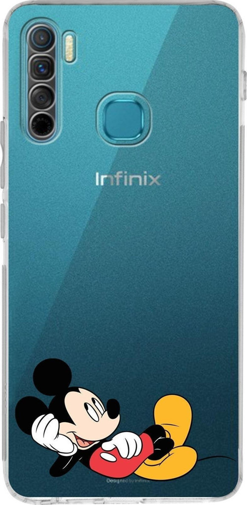 Infinix S5 Lite Uyumlu Kamera Korumalı Kapak Mickey Mouse Tasarımlı Şeffaf Silikon Kılıf