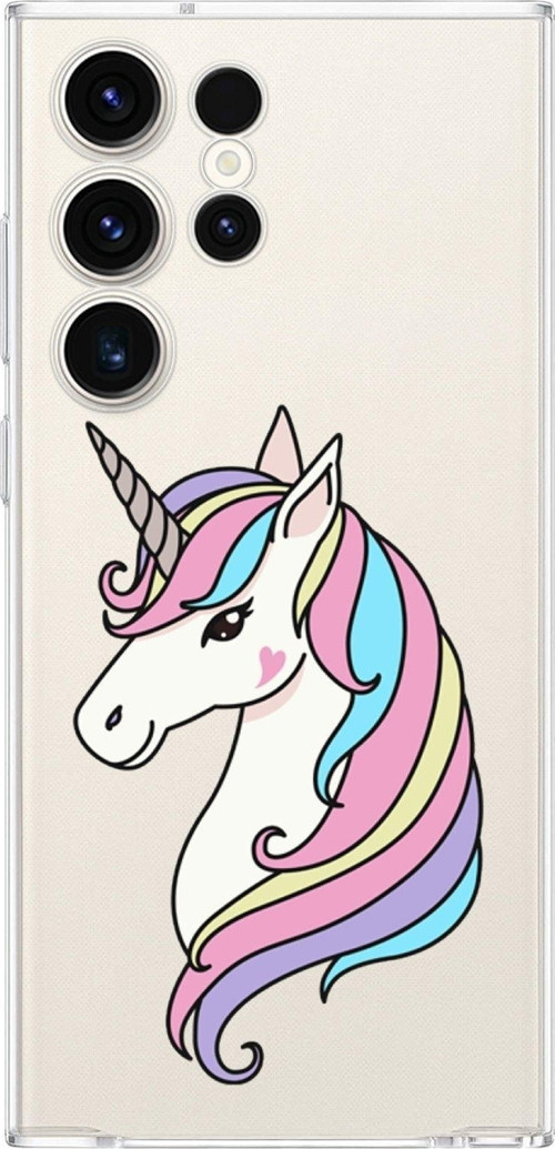Samsung Galaxy S23 Ultra Uyumlu Kamera Korumalı Kapak Unicorn Tasarımlı Şeffaf Kılıf