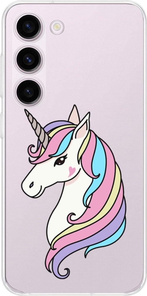 Samsung Galaxy S23 Uyumlu Kamera Korumalı Kapak Unicorn Tasarımlı Şeffaf Kılıf