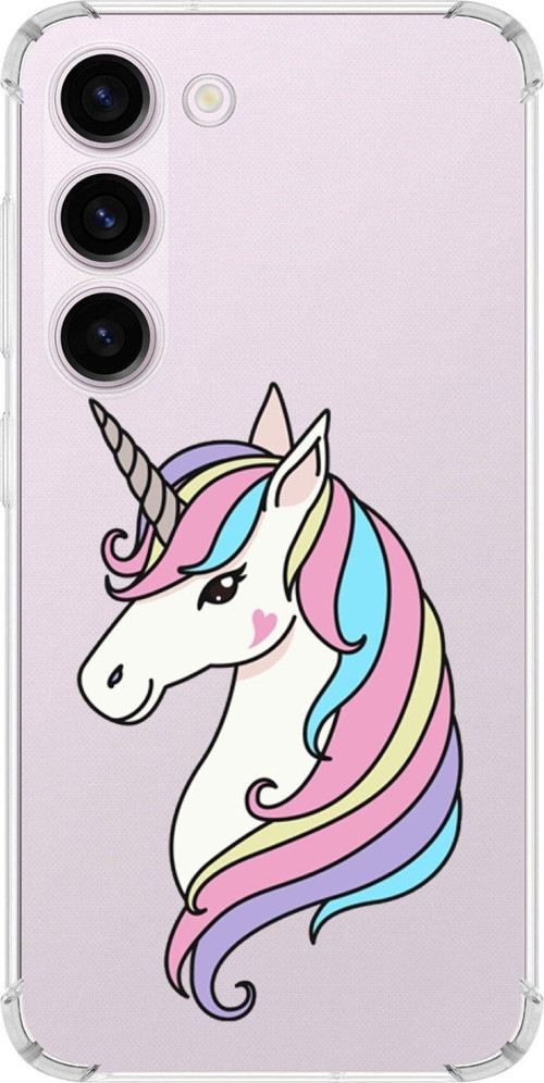 Samsung Galaxy S23 Uyumlu Köşe Korumalı Antişok Kapak Unicorn Tasarımlı Şeffaf Kılıf