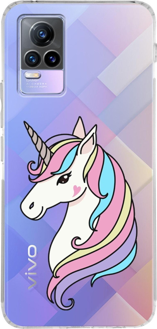 Vivo Y73 Uyumlu Kamera Korumalı Kapak Unicorn Tasarımlı Şeffaf Silikon Kılıf