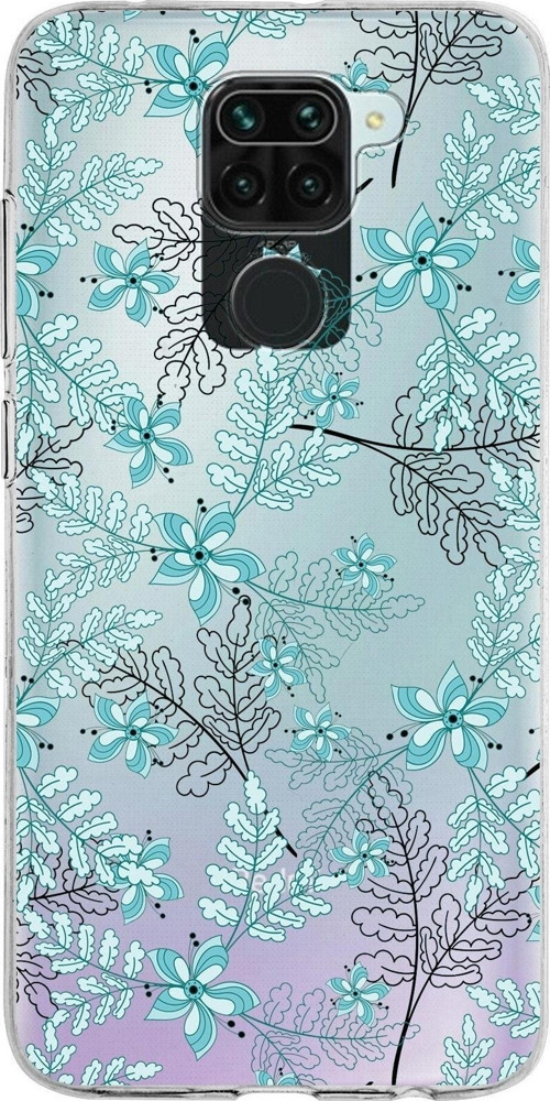 Xiaomi Redmi Note 9 Uyumlu Kapak Floral Su Yeşili Tasarımlı Şeffaf Silikon Kılıf