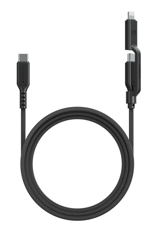 Flow Duo 2in1 1.5M 240W Type-C to Type-C ve Lightning PD Hızlı Şarj Kablo - Siyah