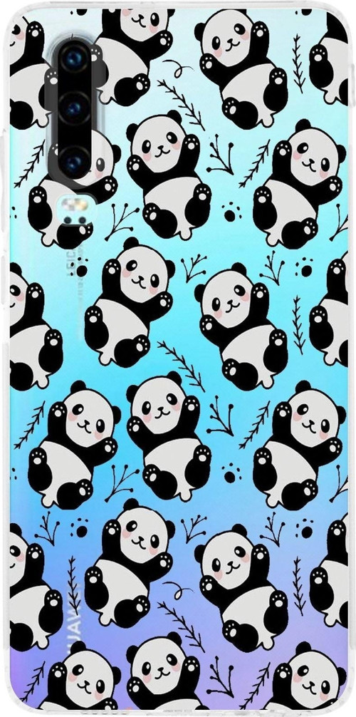 Huawei P30 Kamera Korumalı Kapak Panda Tasarımlı Şeffaf Kılıf