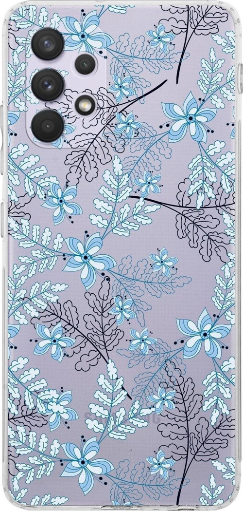 Samsung Galaxy A23 Kamera Korumalı Kapak Floral Mavi Tasarımlı Şeffaf Kılıf