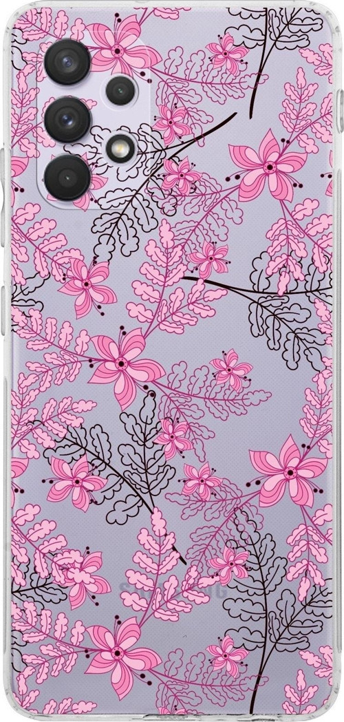 Samsung Galaxy A23 Kamera Korumalı Kapak Floral Pembe Tasarımlı Şeffaf Kılıf