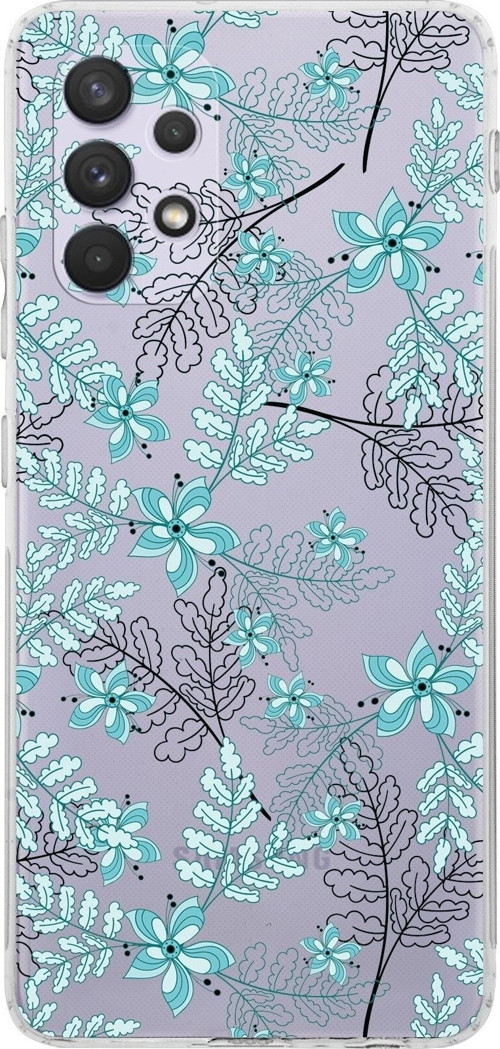 Samsung Galaxy A23 Kamera Korumalı Kapak Floral Su Yeşili Tasarımlı Şeffaf Kılıf