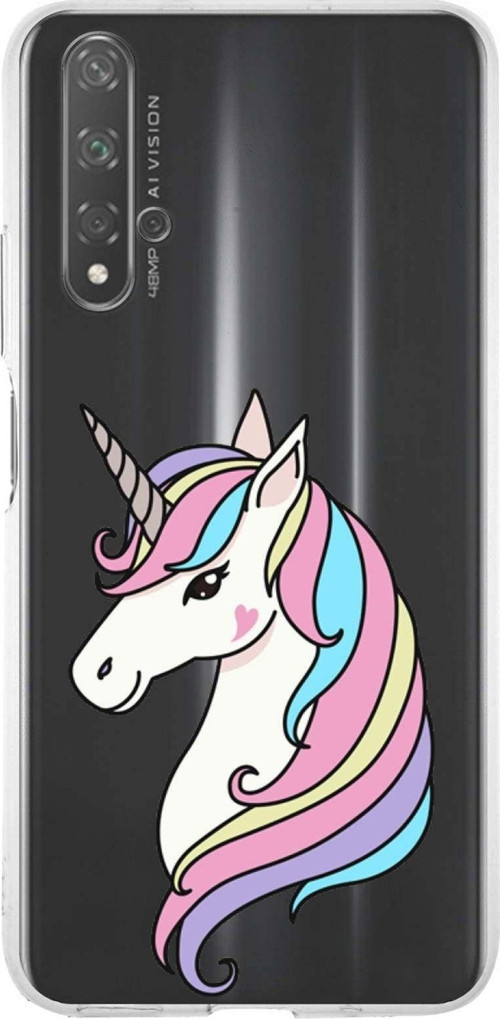 Huawei Honor 20 Uyumlu Kapak Unicorn Tasarımlı Şeffaf Silikon Kılıf