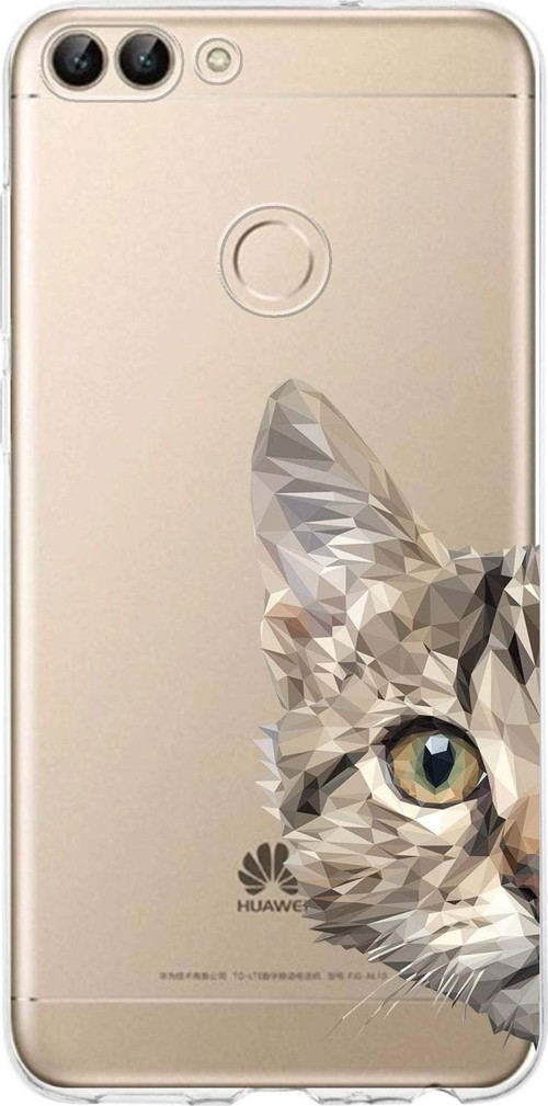 Huawei P Smart 2018 Uyumlu Kapak Catface Tasarımlı Şeffaf Silikon Kılıf