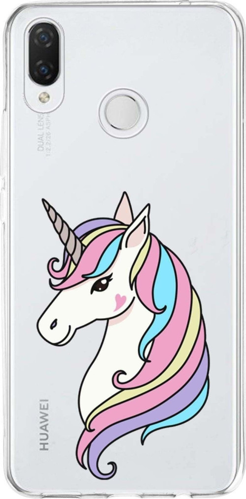 Huawei P Smart Plus Uyumlu Kapak Unicorn Tasarımlı Şeffaf Silikon Kılıf