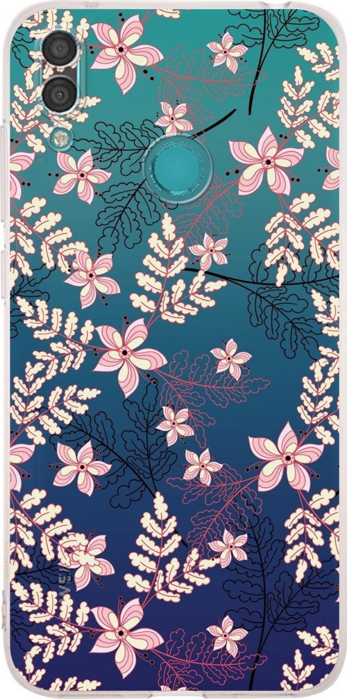 Huawei Y7 2019 Kamera Korumalı Kapak Floral Kırmızı Tasarımlı Şeffaf Kılıf