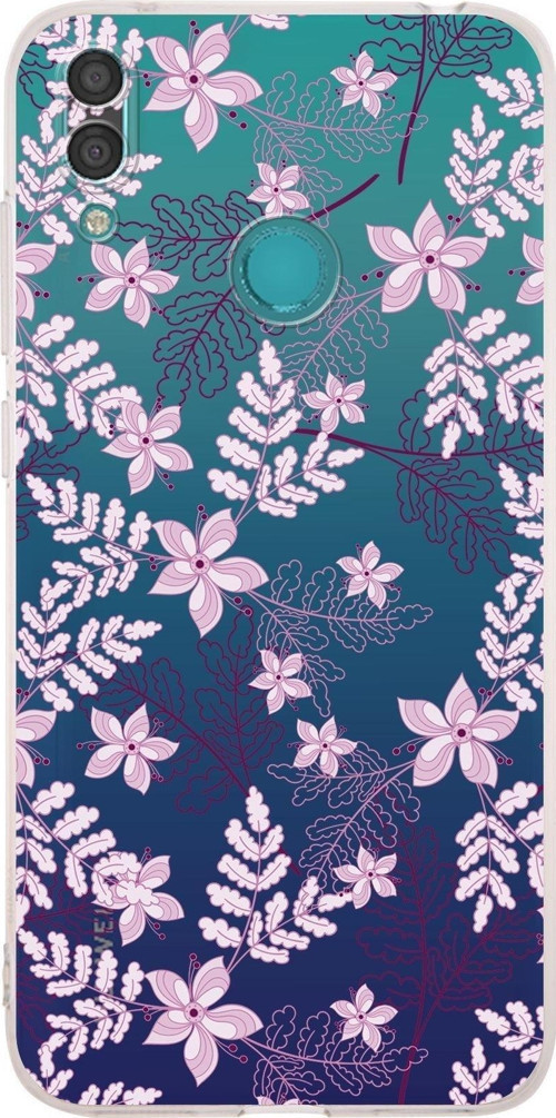 Huawei Y7 2019 Kamera Korumalı Kapak Floral Pudra Tasarımlı Şeffaf Kılıf