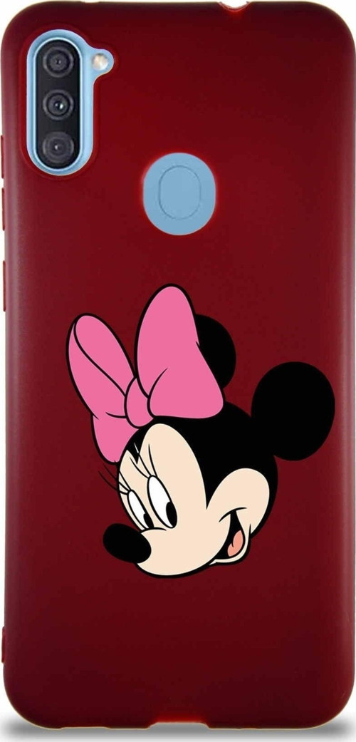 Samsung Galaxy A11 Soft Premier Kapak Minnie Mouse-B Tasarımlı Silikon Kılıf - Mürdüm
