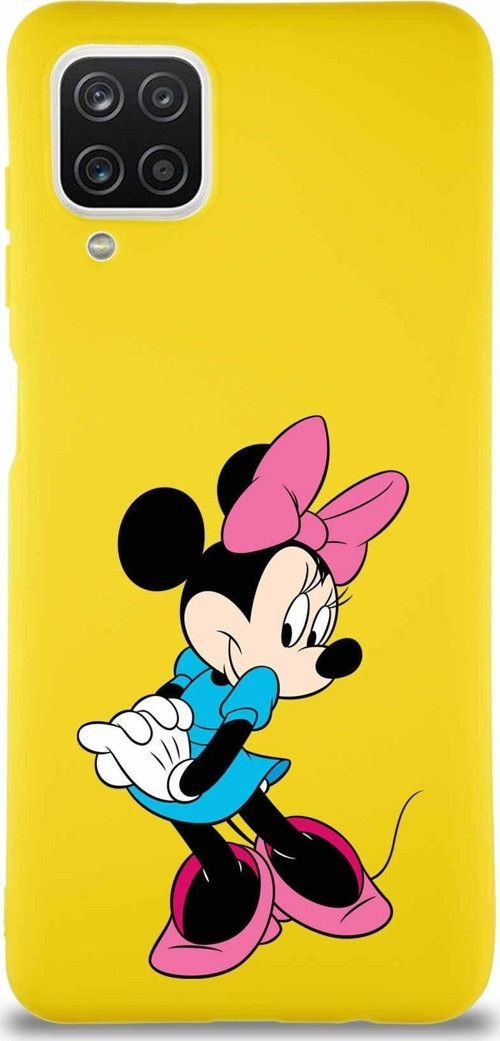 Samsung Galaxy A12 Soft Premier Kapak Minnie Mouse-F Tasarımlı Silikon Kılıf - Sarı