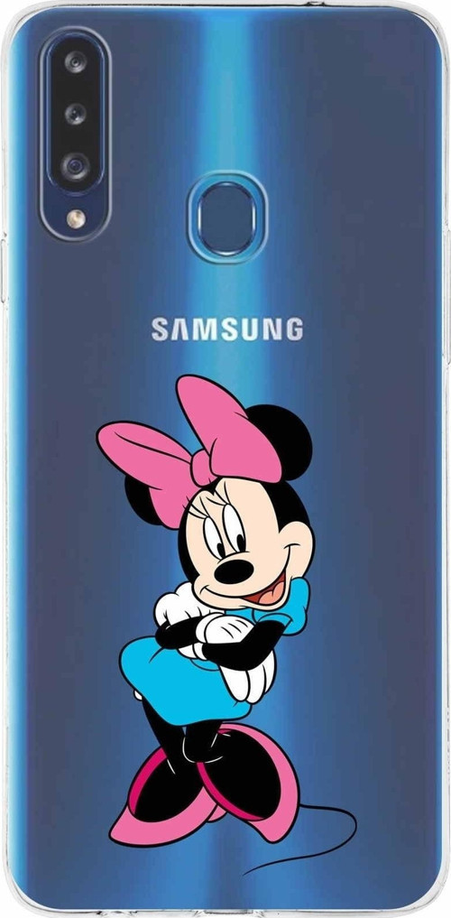 Samsung Galaxy A20S Kapak Minnie Mouse Tasarımlı Şeffaf Silikon Kılıf