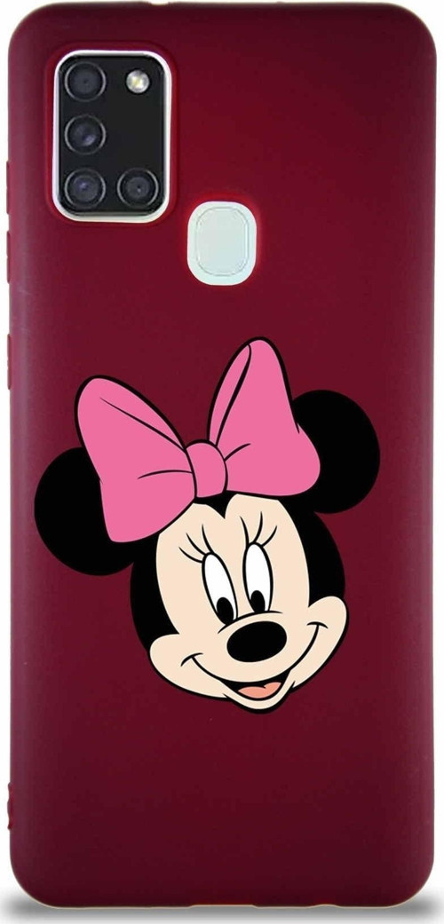Samsung Galaxy A21S Soft Premier Kapak Minnie Mouse-C Tasarımlı Silikon Kılıf - Mürdüm