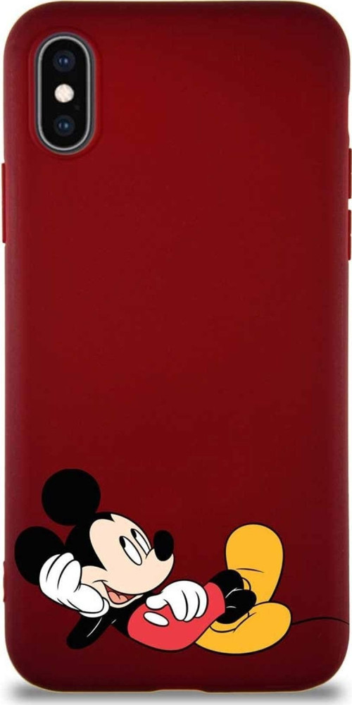 Iphone X Soft Premier Kapak Mickey Mouse-F Tasarımlı Silikon Kılıf - Mürdüm Uyumlu