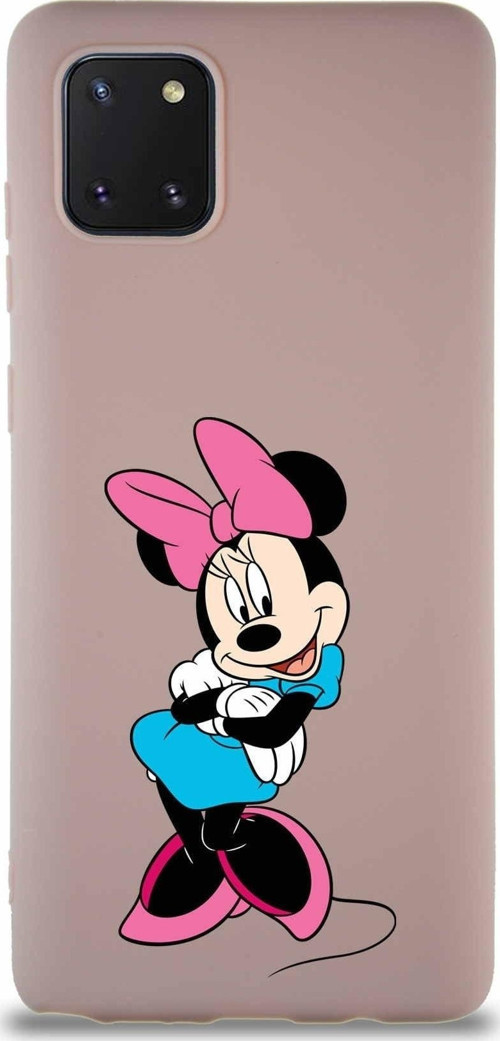 Samsung Galaxy A81 Soft Premier Kapak Minnie Mouse-D Tasarımlı Silikon Kılıf - Pudra