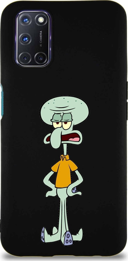 Oppo A72 Soft Premier Kapak Squidward Dokunaç Tasarımlı Silikon Kılıf - Siyah