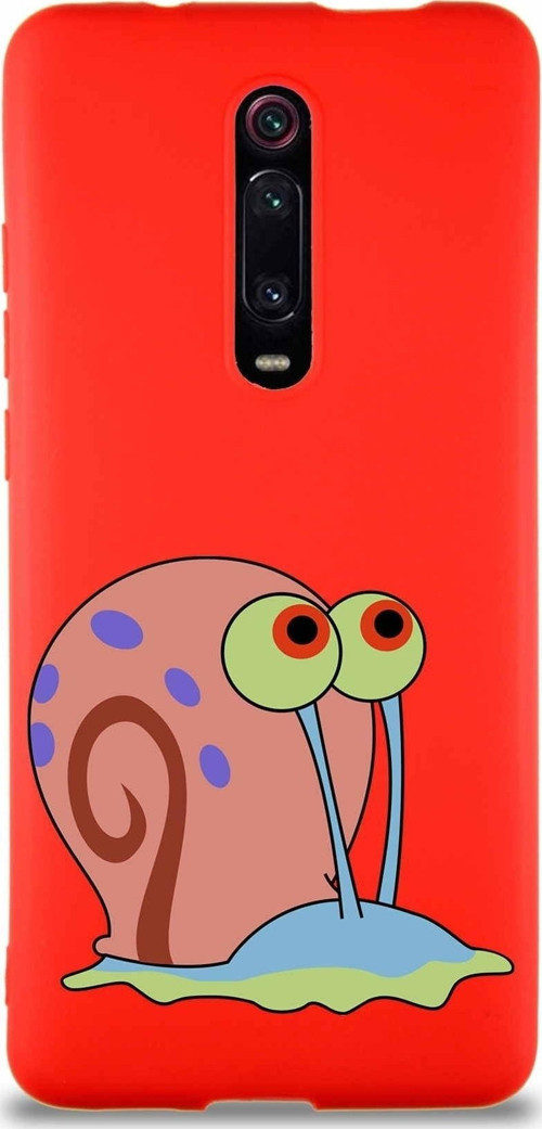 Xiaomi Mi 9T Soft Premier Kapak Salyangoz Gary Tasarımlı Silikon Kılıf - Kırmızı