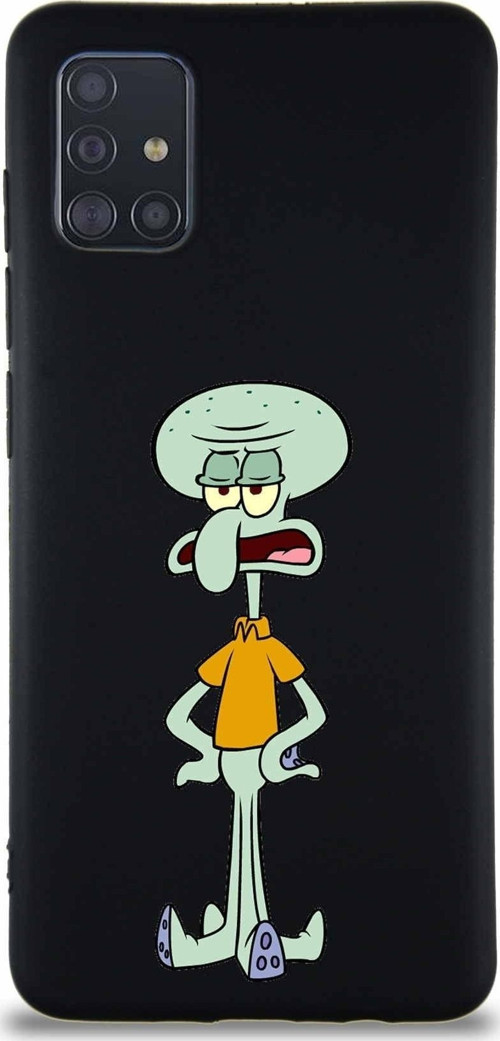 Samsung Galaxy M31S Soft Premier Kapak Squidward Dokunaç Tasarımlı Silikon Kılıf - Siyah