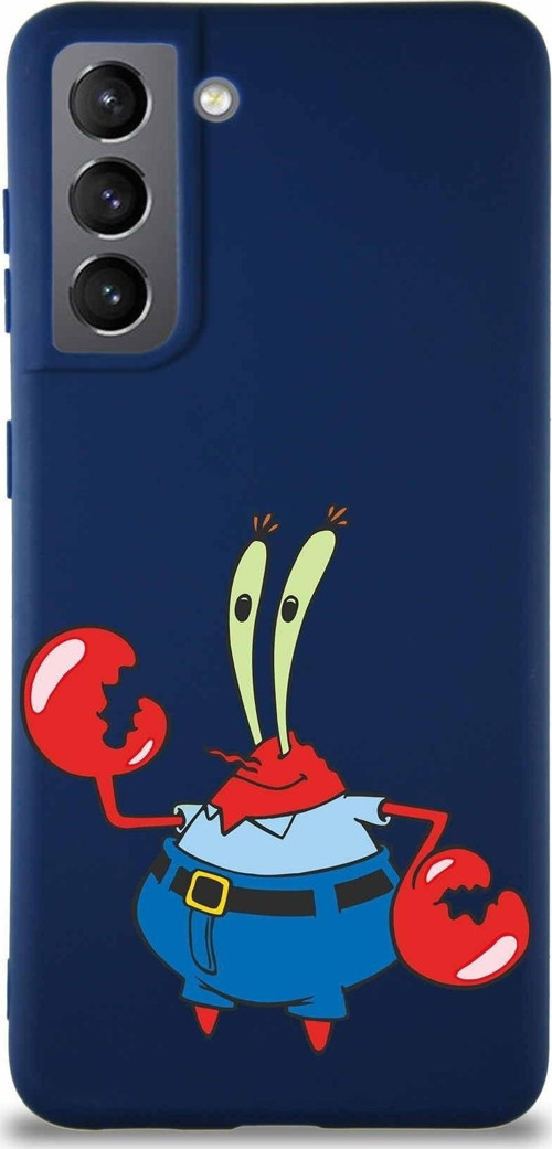 Samsung Galaxy S21 Soft Premier Kapak Bay Yengeç Tasarımlı Silikon Kılıf - Lacivert