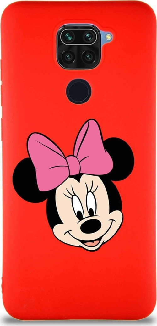 Xiaomi Redmi Note 9 Soft Premier Kapak Minnie Mouse-C Tasarımlı Silikon Kılıf - Kırmızı