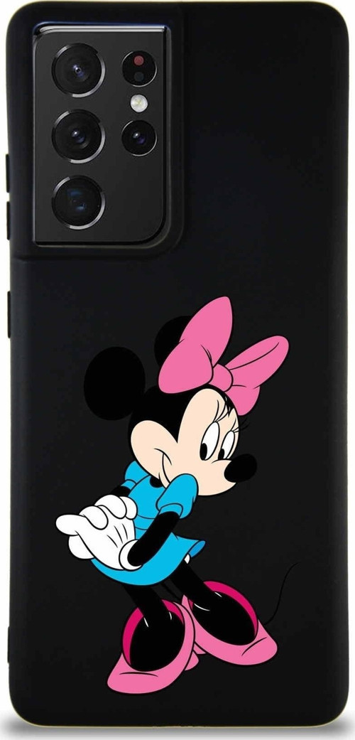 Samsung Galaxy S21 Ultra Soft Premier Kapak Minnie Mouse-F Tasarımlı Silikon Kılıf - Siyah
