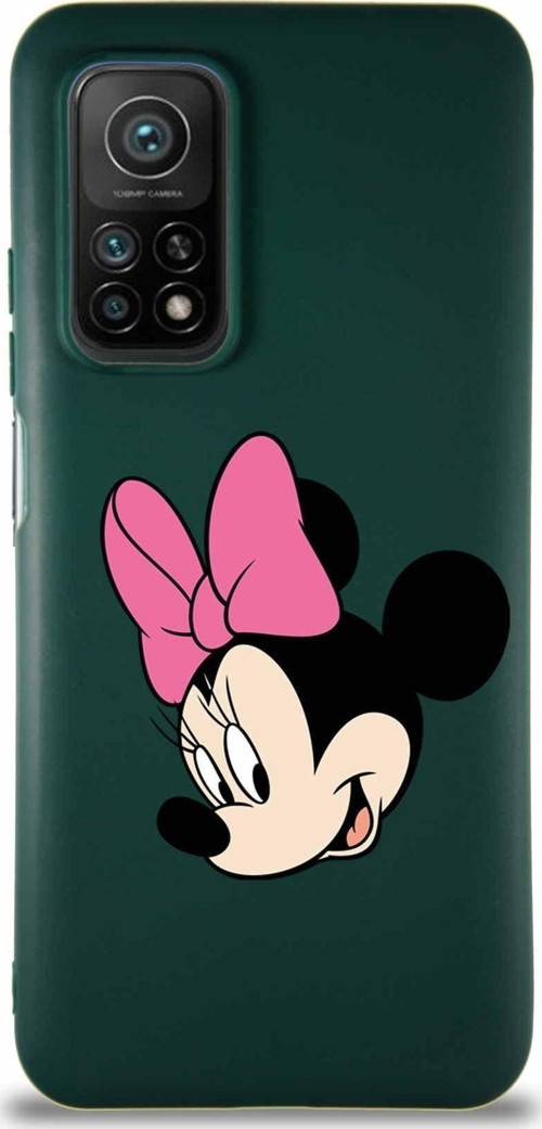 Xiaomi Mi 10T Soft Premier Kapak Minnie Mouse-B Tasarımlı Silikon Kılıf - Yeşil
