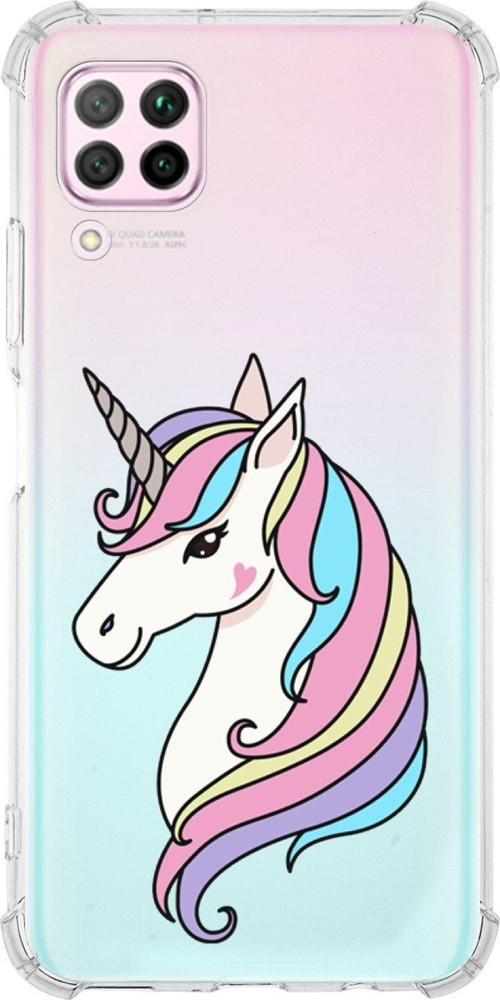 Huawei P40 Lite Uyumlu Köşe Korumalı Antişok Kapak Unicorn Tasarımlı Şeffaf Kılıf