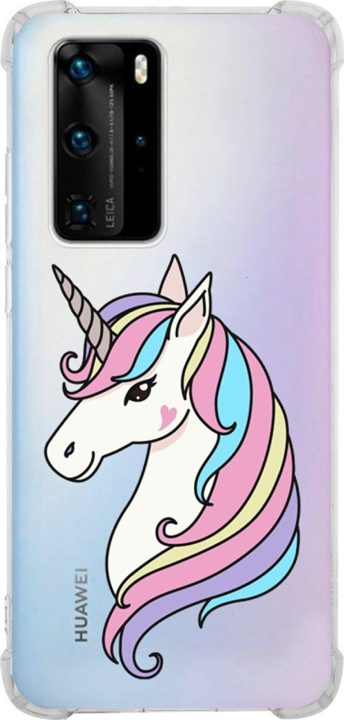 Huawei P40 Pro Uyumlu Köşe Korumalı Antişok Kapak Unicorn Tasarımlı Şeffaf Kılıf