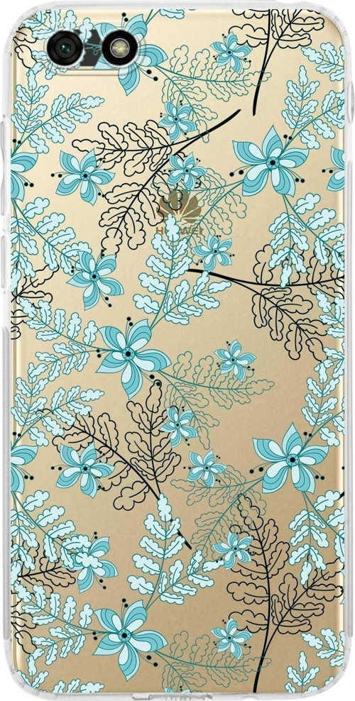 Huawei Y5 2018 Kamera Korumalı Kapak Floral Su Yeşili Tasarımlı Şeffaf Kılıf