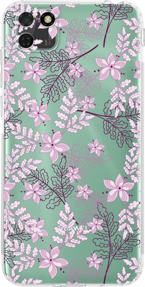 Huawei Y5 P Kamera Korumalı Kapak Floral Pudra Tasarımlı Şeffaf Kılıf