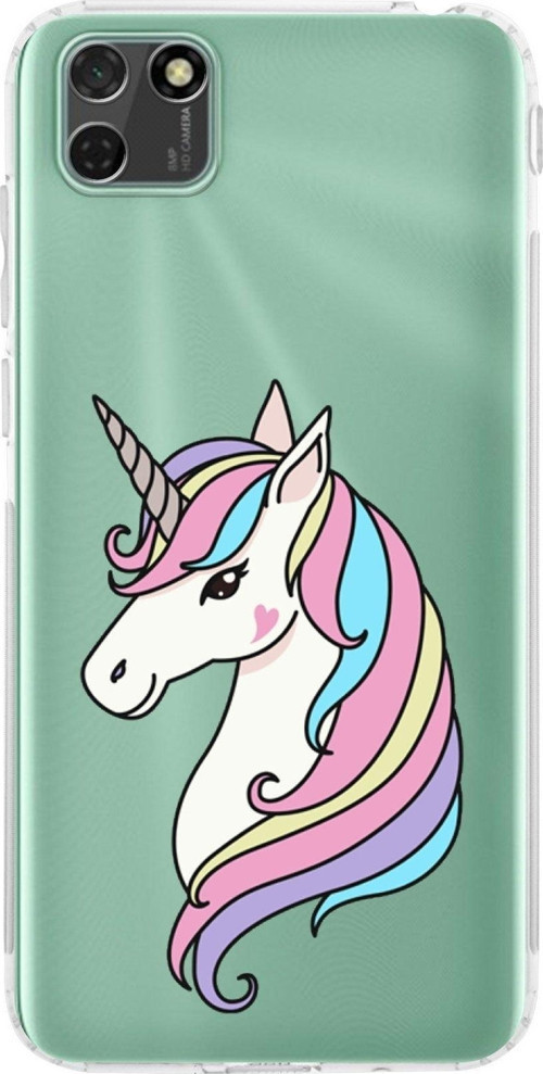 Huawei Y5 P Uyumlu Kamera Korumalı Kapak Unicorn Tasarımlı Şeffaf Kılıf
