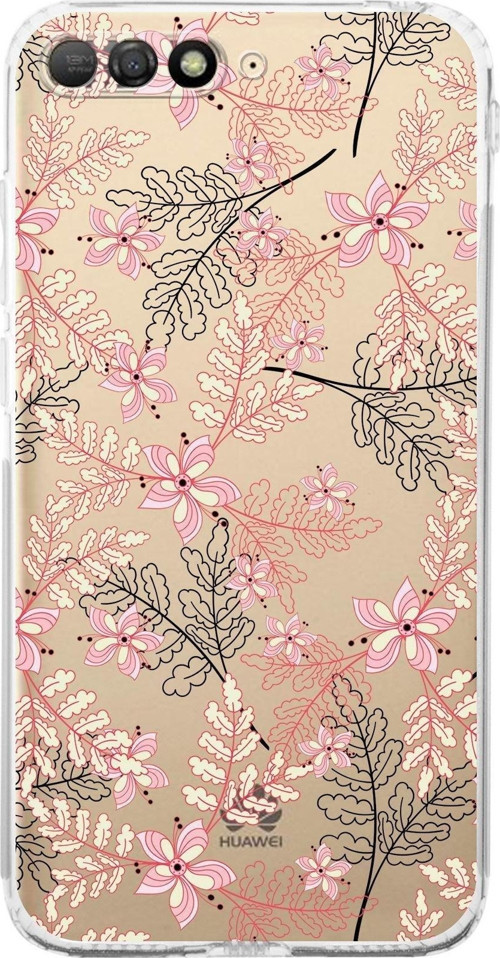Huawei Y6 2018 Kamera Korumalı Kapak Floral Kırmızı Tasarımlı Şeffaf Kılıf