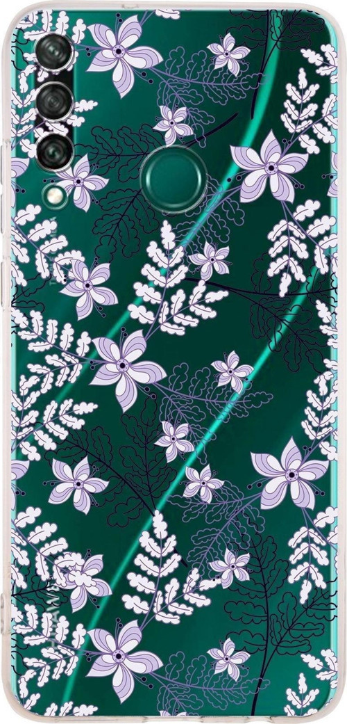 Huawei Y6 P Kamera Korumalı Kapak Floral Lila Tasarımlı Şeffaf Kılıf