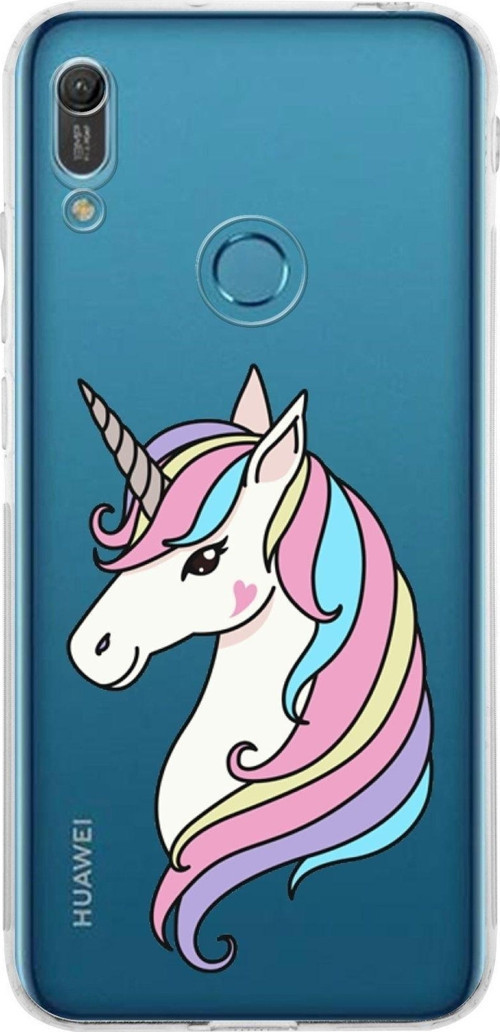 Huawei Y6 Pro 2019 Uyumlu Kamera Korumalı Kapak Unicorn Tasarımlı Şeffaf Kılıf