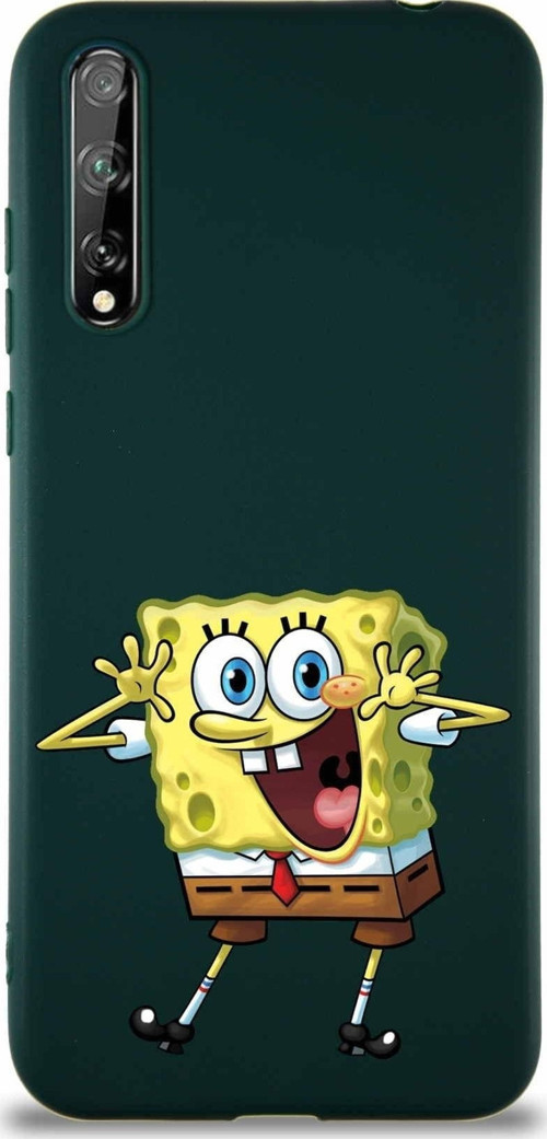 Huawei Y8P Soft Premier Kapak Sünger Bob Tasarımlı Silikon Kılıf - Yeşil