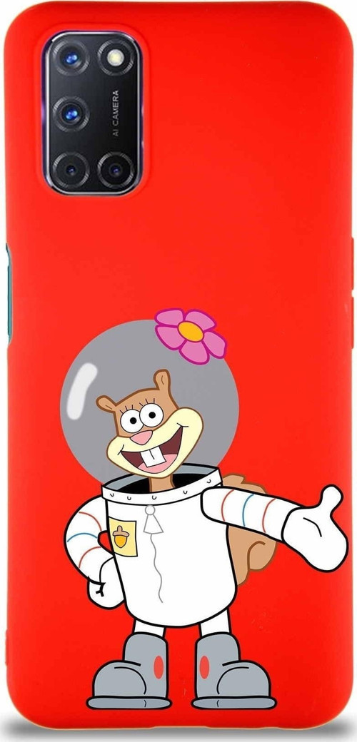 Oppo A52 Soft Premier Kapak Sandy Tasarımlı Silikon Kılıf - Kırmızı