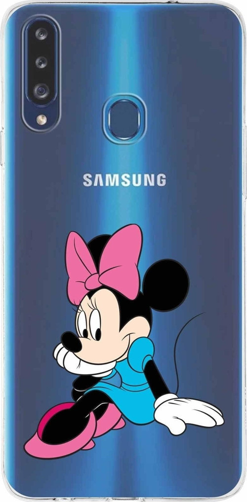 Samsung Galaxy A20S Kapak Minnie Mouse Tasarımlı Şeffaf Silikon Kılıf