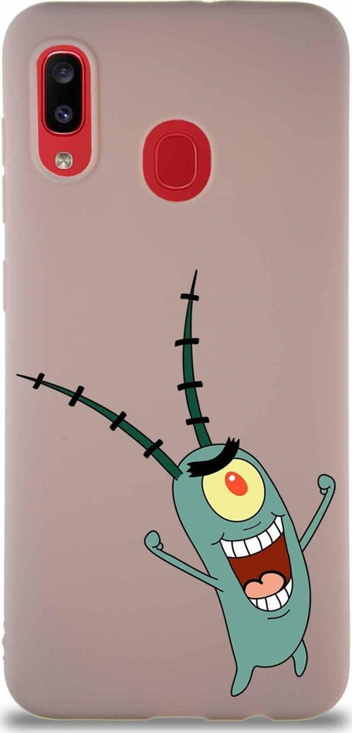 Samsung Galaxy A30 Soft Premier Kapak Plankton Tasarımlı Silikon Kılıf - Pudra