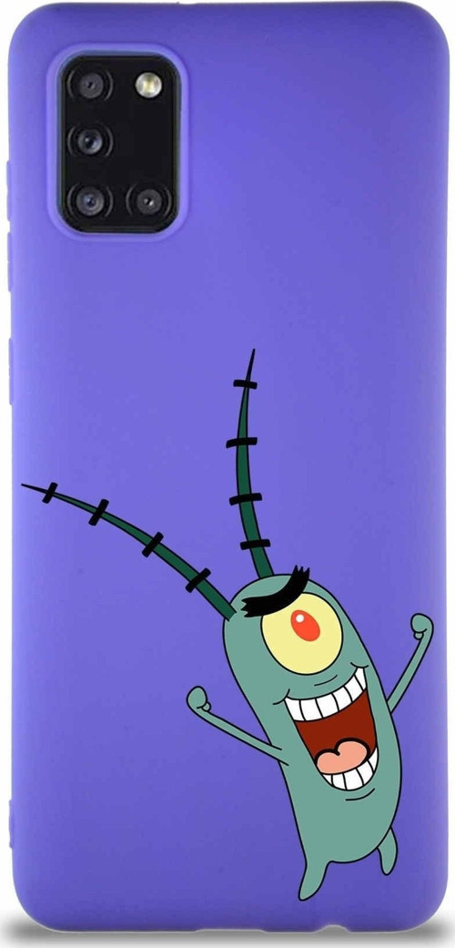 Samsung Galaxy A31 Soft Premier Kapak Plankton Tasarımlı Silikon Kılıf - Mor
