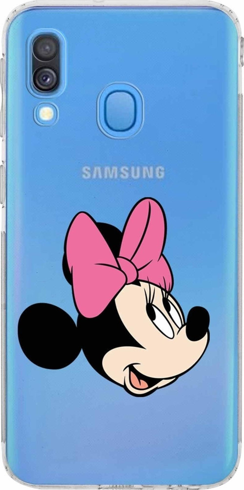 Samsung Galaxy A40 Kamera Korumalı Kapak Minnie Mouse Tasarımlı Şeffaf Kılıf