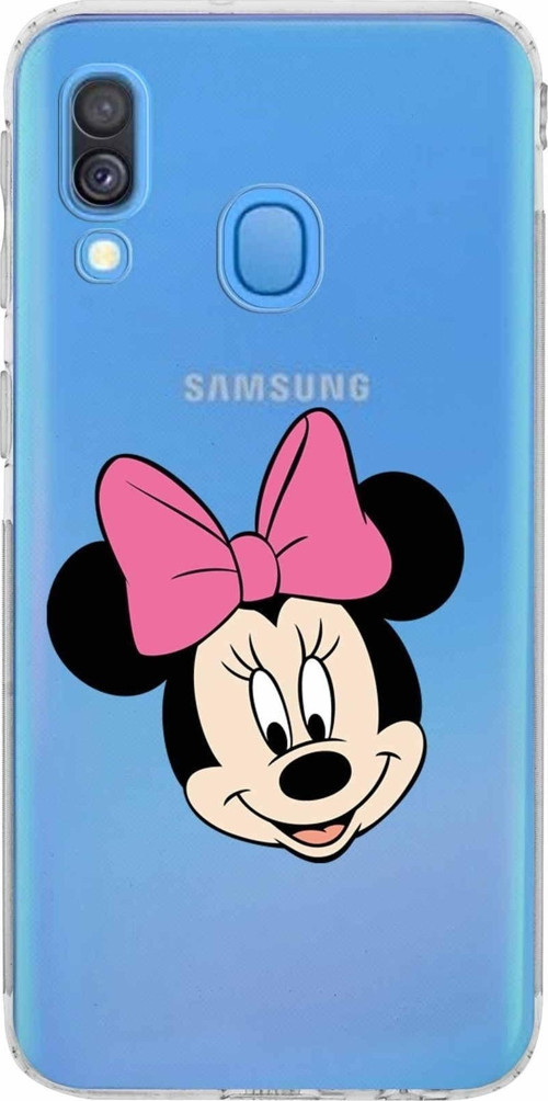 Samsung Galaxy A40 Kamera Korumalı Kapak Minnie Mouse Tasarımlı Şeffaf Kılıf