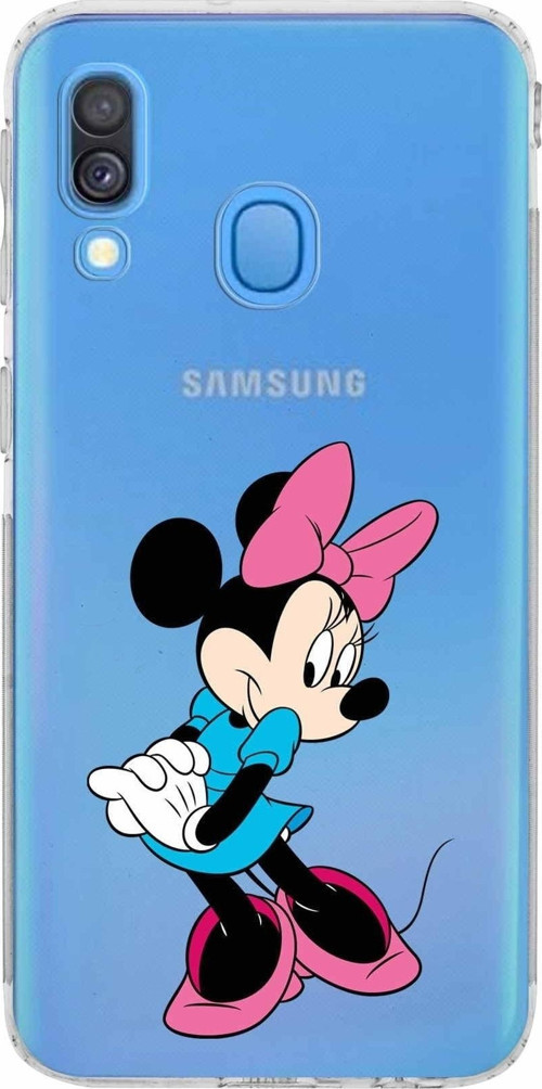 Samsung Galaxy A40 Kamera Korumalı Kapak Minnie Mouse Tasarımlı Şeffaf Kılıf