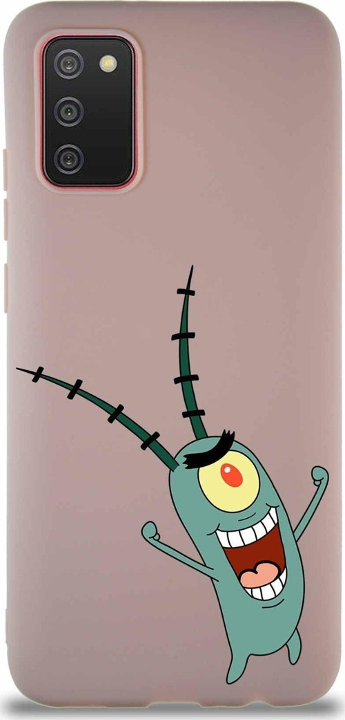 Samsung Galaxy A02S Soft Premier Kapak Plankton Tasarımlı Silikon Kılıf - Pudra