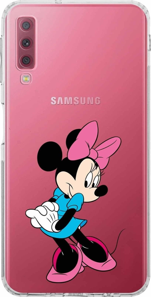 Samsung Galaxy A7 2018 Kamera Korumalı Kapak Minnie Mouse Tasarımlı Şeffaf Kılıf