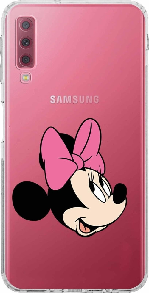 Samsung Galaxy A7 2018 Kamera Korumalı Kapak Minnie Mouse Tasarımlı Şeffaf Kılıf